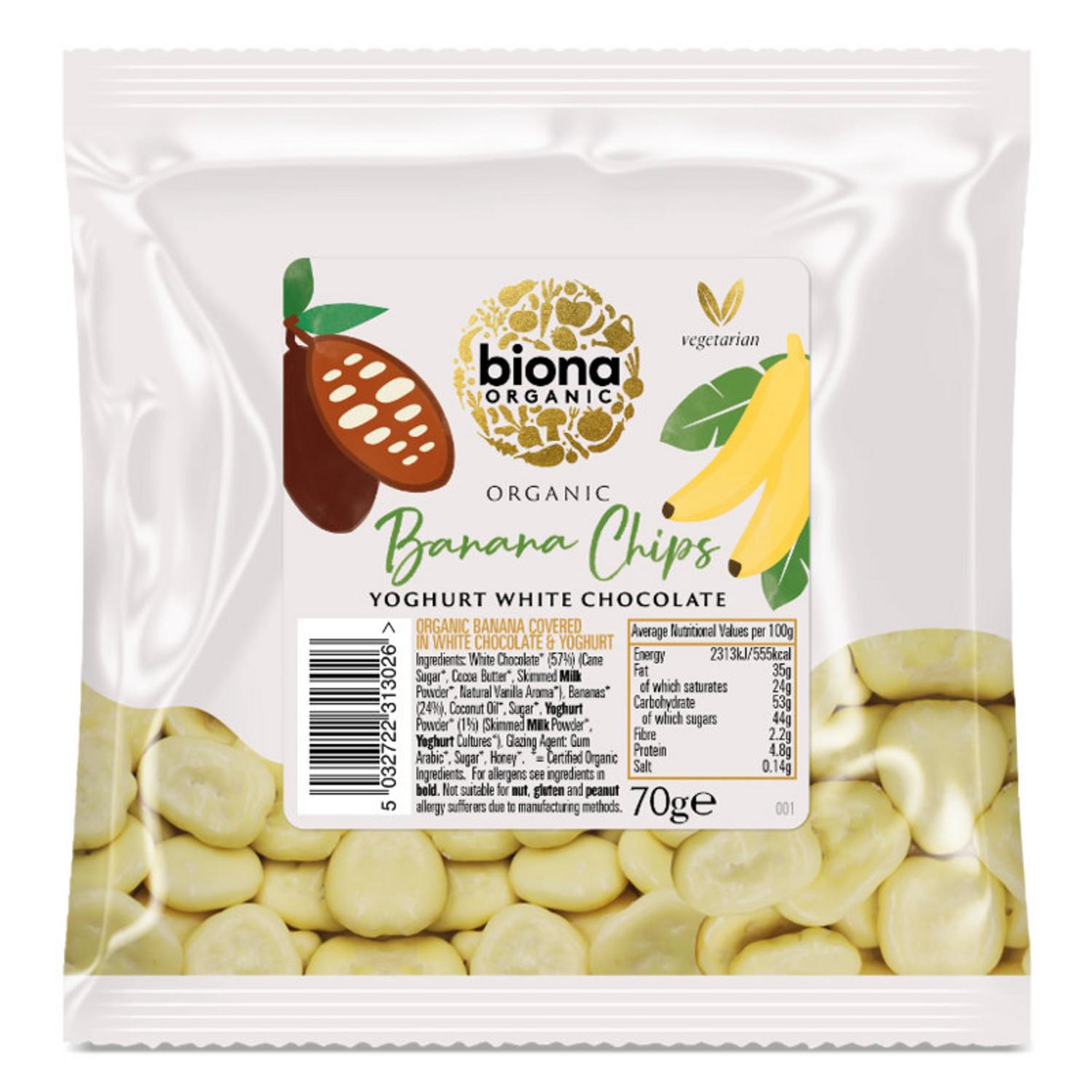 Organic Yoghurt Coated Banana Chips in 70g from Biona