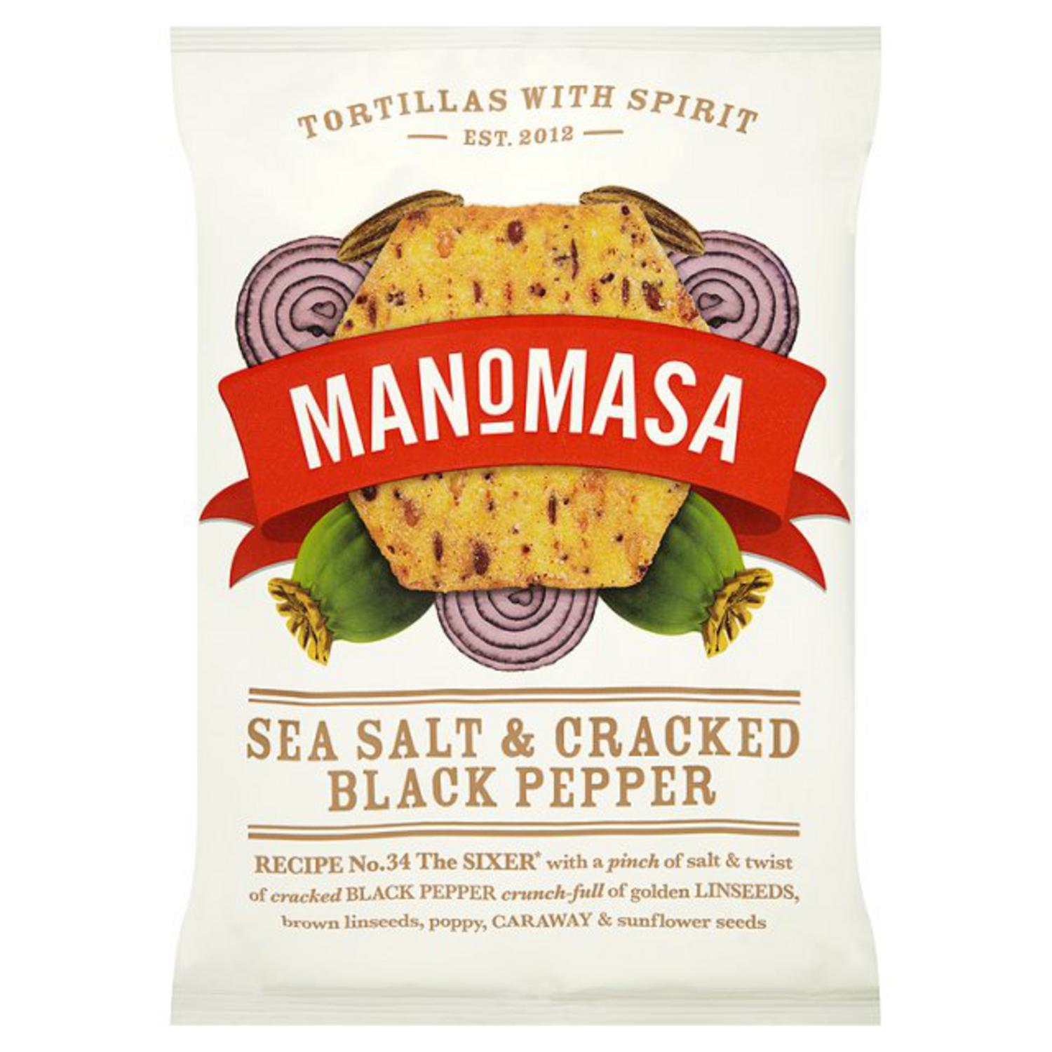 Sea Salt and Black Pepper Tortilla Chips in 160g from Manomasa