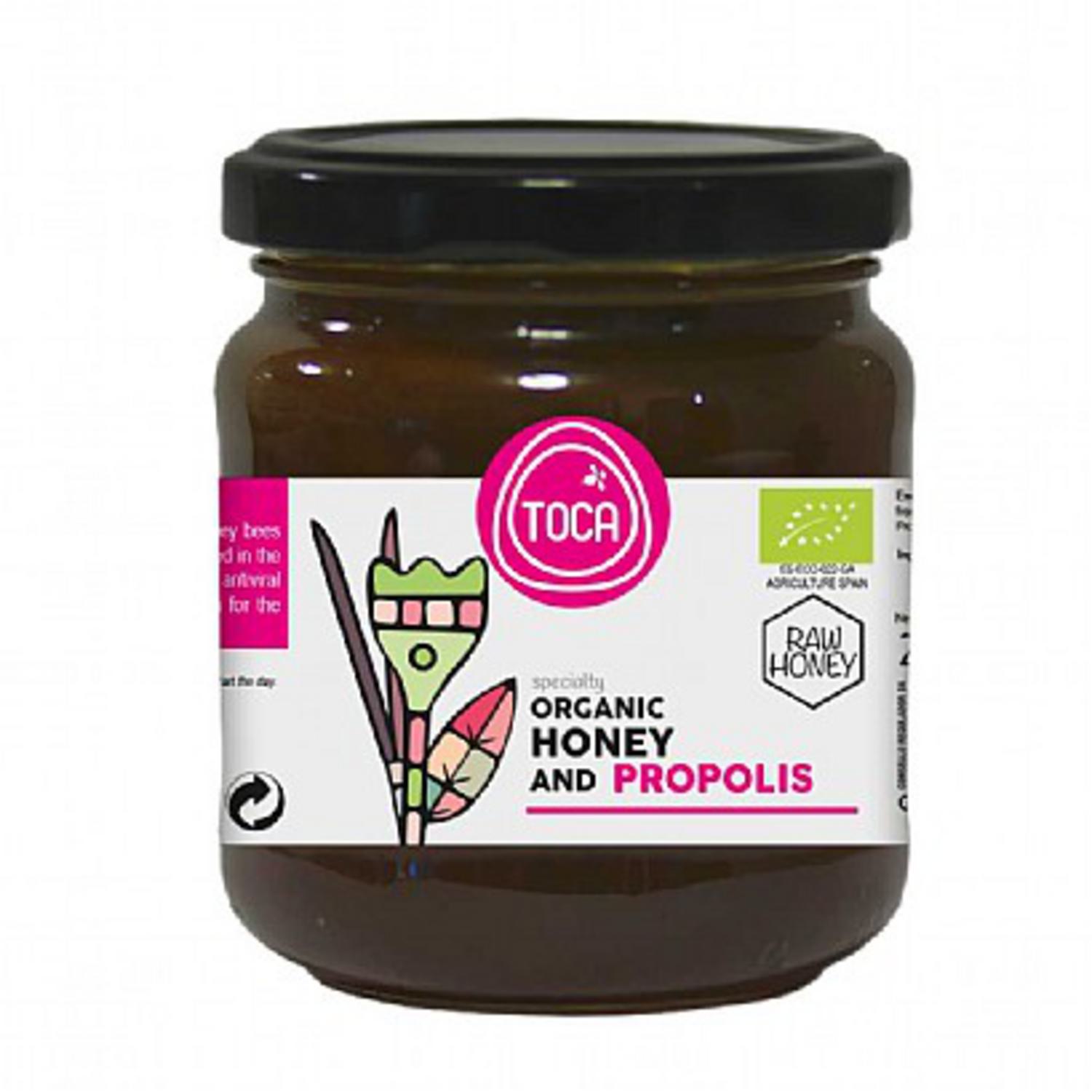 Organic Raw Honey and Propolis in 270g glass from Toca