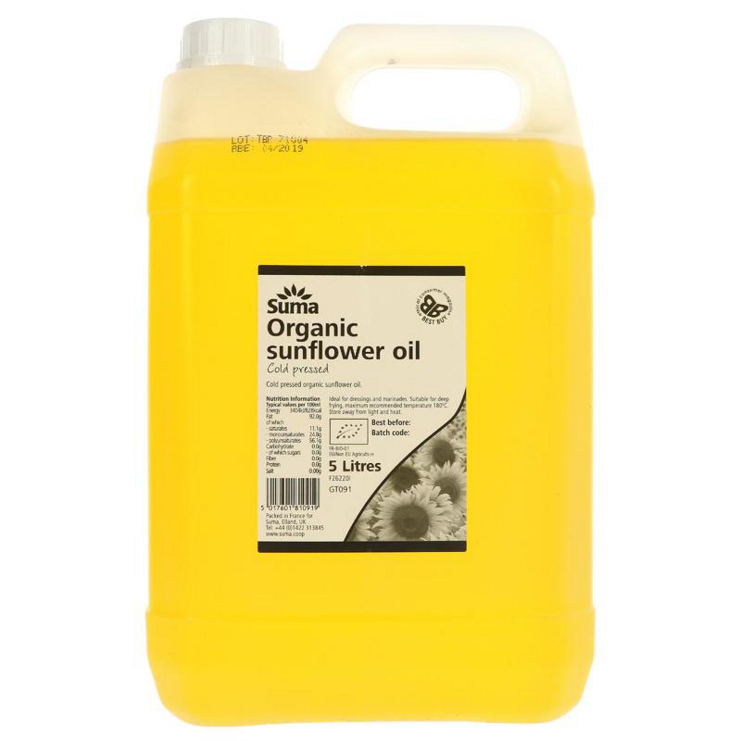 Organic Virgin Sunflower Oil in 5l from Suma