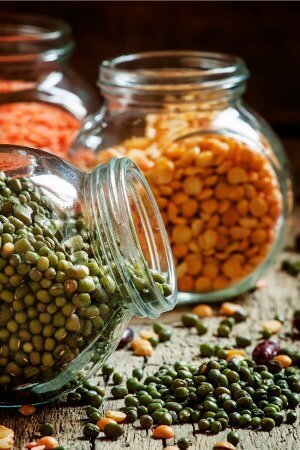 Lentils and pulses in glass jars