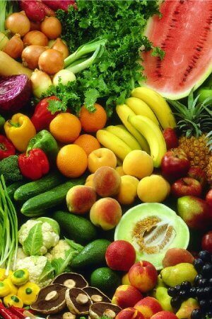 Table full of fruit and vegetables