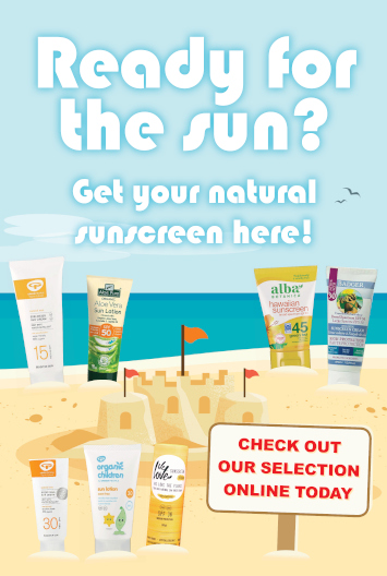 A banner showing sunscreen products