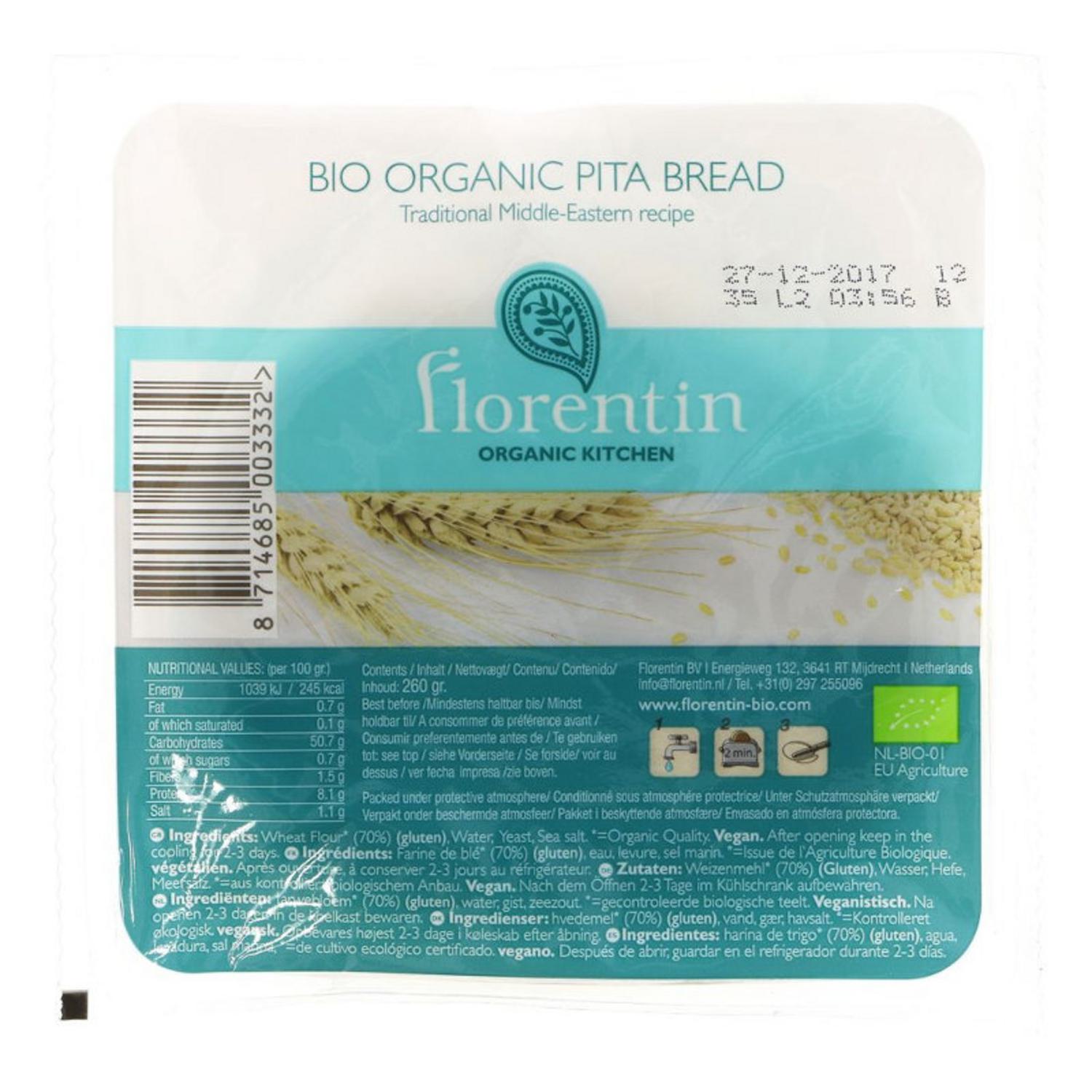 Organic White Pitta Bread in 4pack from Florentin