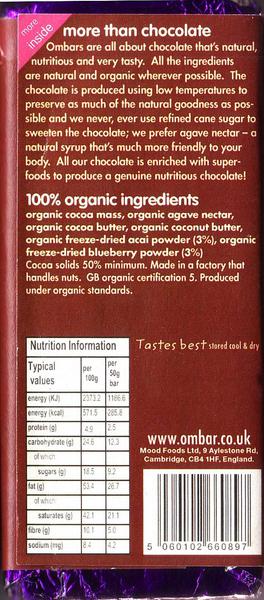 Blueberry & Acai Raw Chocolate Gluten Free, ORGANIC image 2