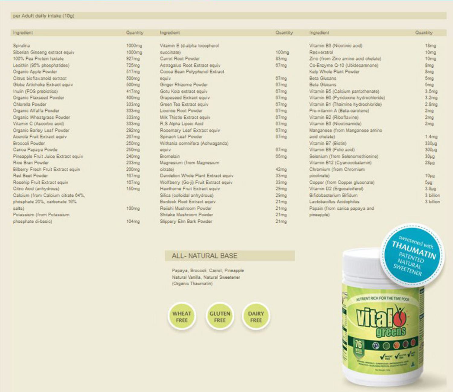 Supplement Powder Vital Greens in 120g from Vital Greens