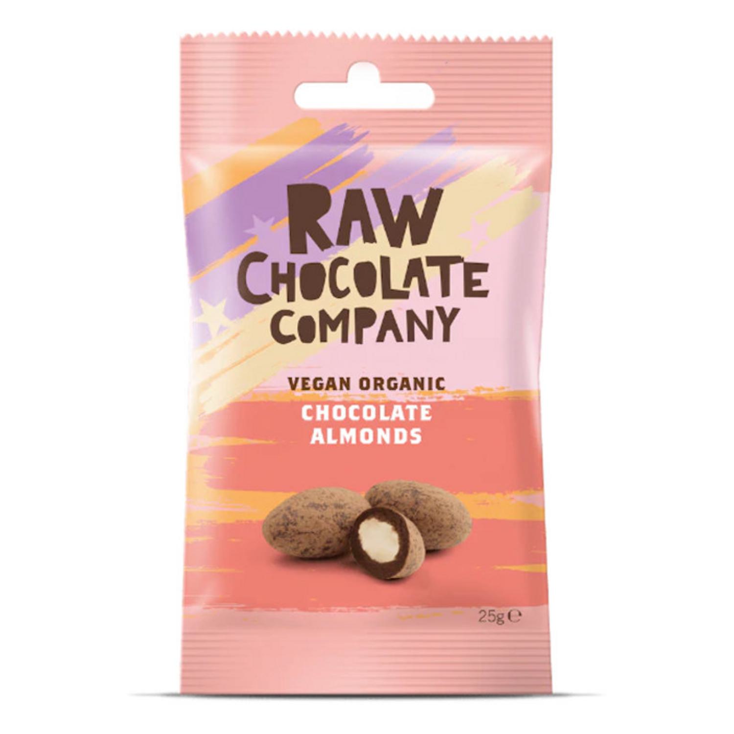 Organic Chocolate Coated Almonds in 25g from The Raw Chocolate Company