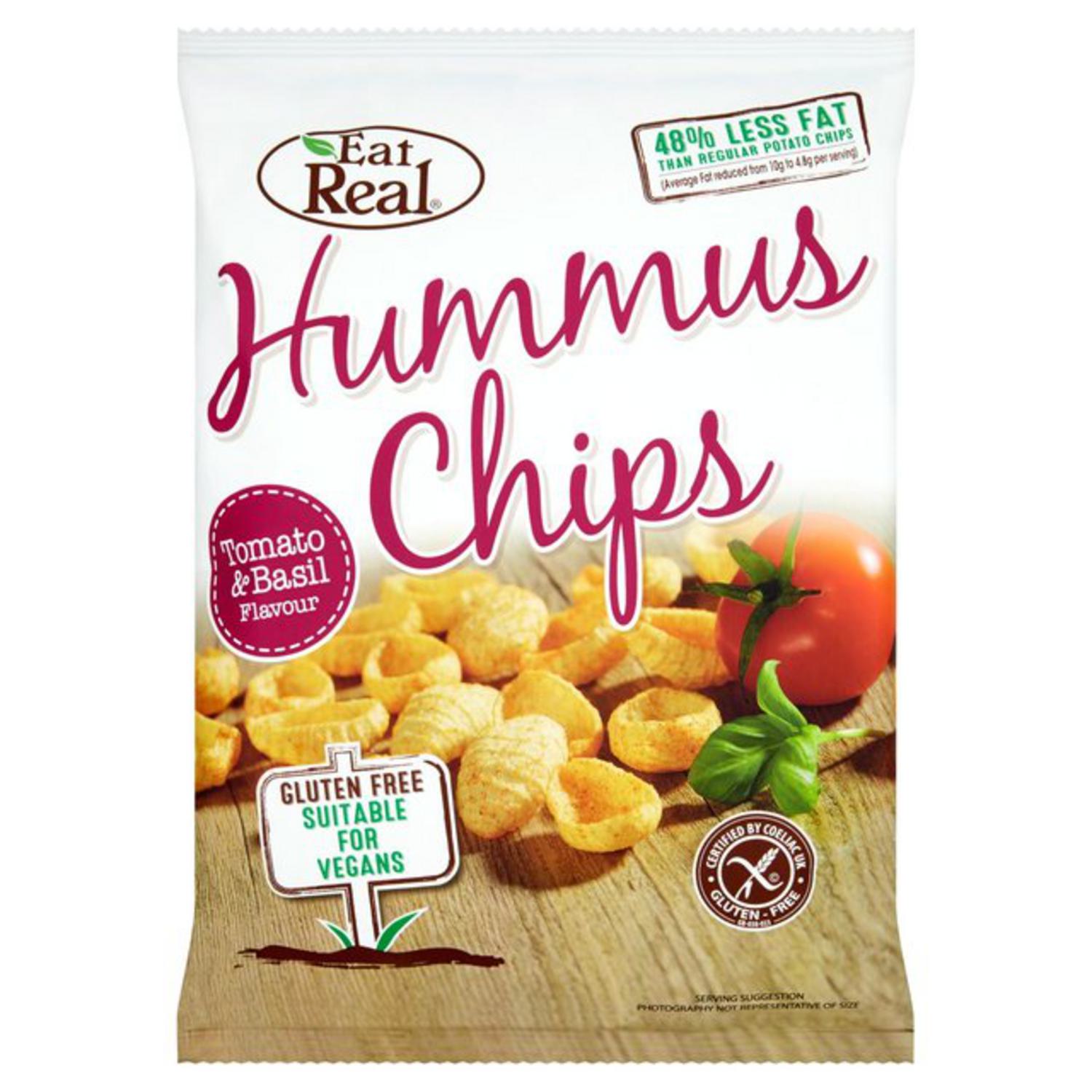 Tomato and Basil Hummus Chips in 135g from Eat Real