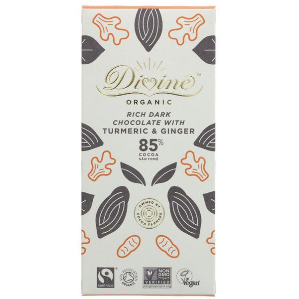 Turmeric & Ginger Dark Chocolate 85% Vegan, FairTrade, ORGANIC