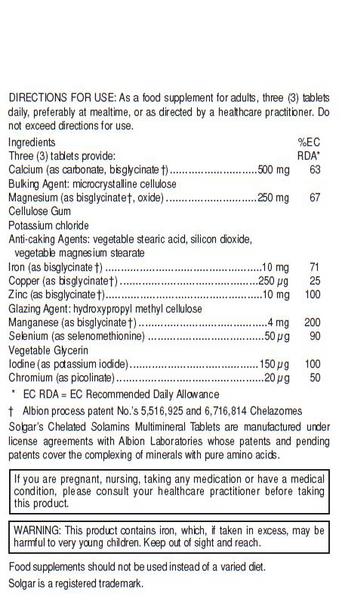 Chelated Solamins Multi Minerals Supplement dairy free, Gluten Free, Vegan image 2