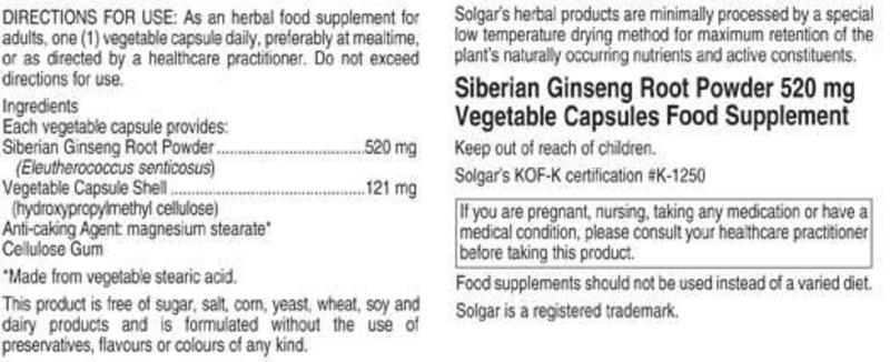 Siberian Ginseng Full Potency 520mg Herbal Product Vegan image 2