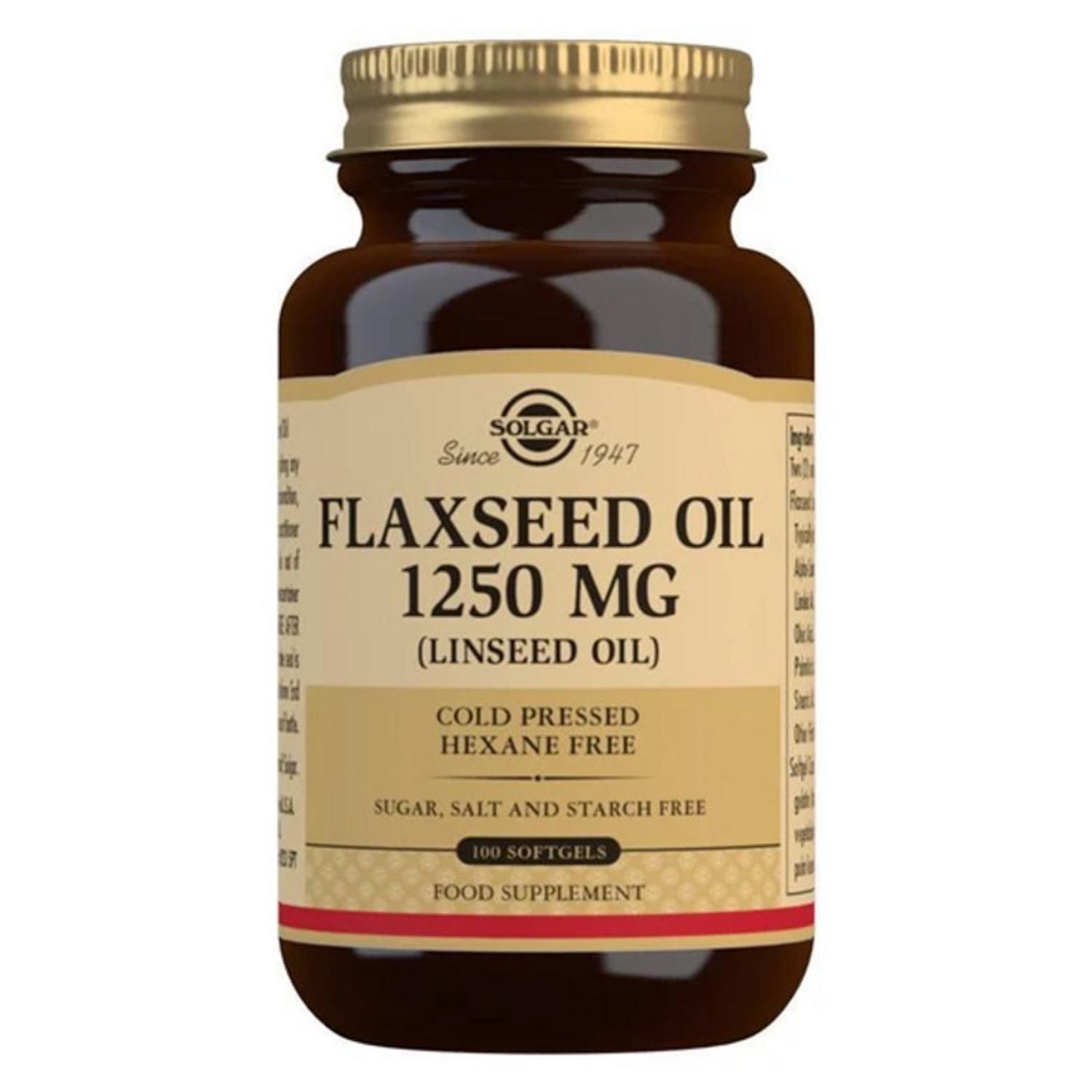 Cold Pressed Flaxseed Oil Supplement 1250mg in 100sftgel from Solgar