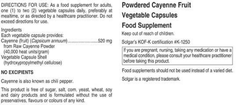 Cayenne Herbal Product 520mg dairy free, Vegan image 2