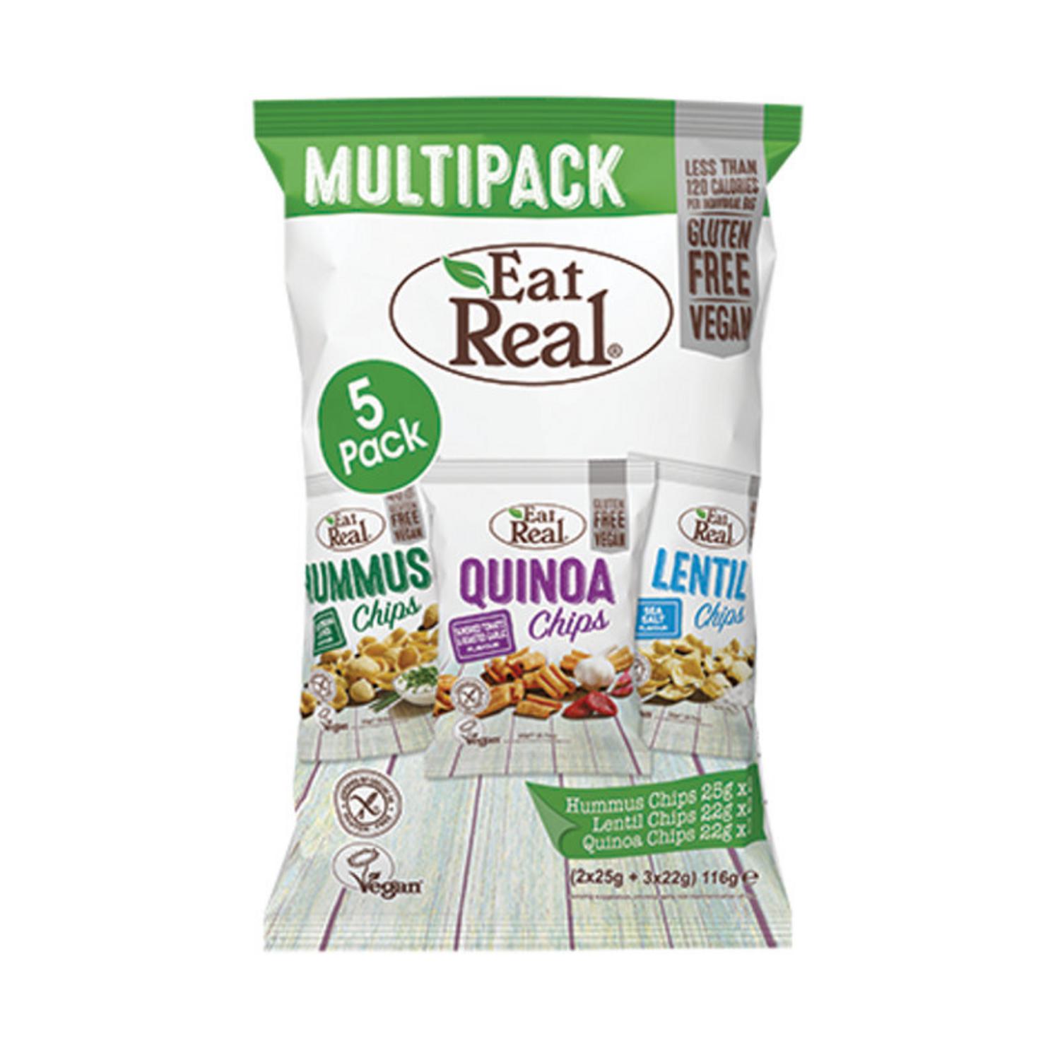Lentil Hummus and Quinoa Chips Multipack in 5X22g from Eat Real