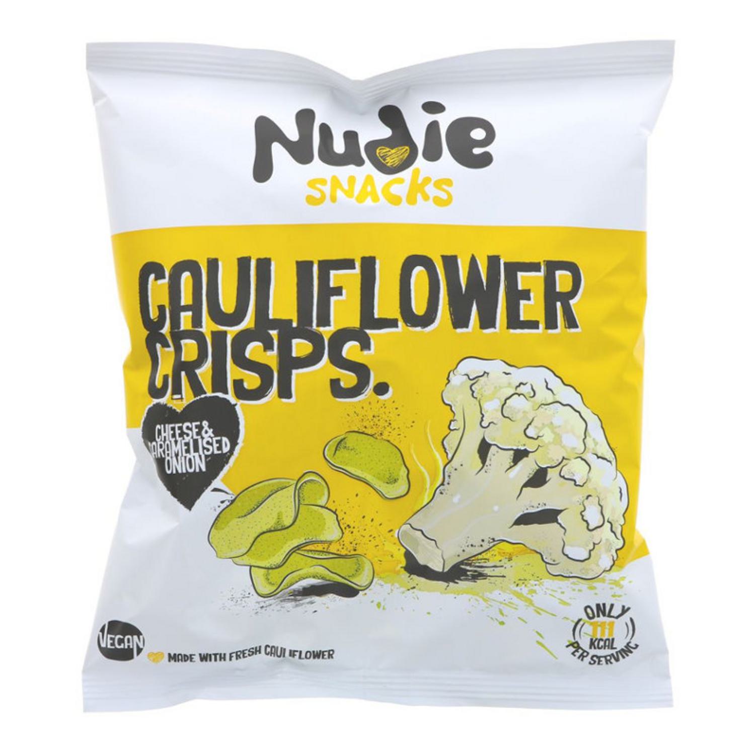 Cheese and Caramelised Onion Cauliflower Crisps in 80g from Nudie Snacks