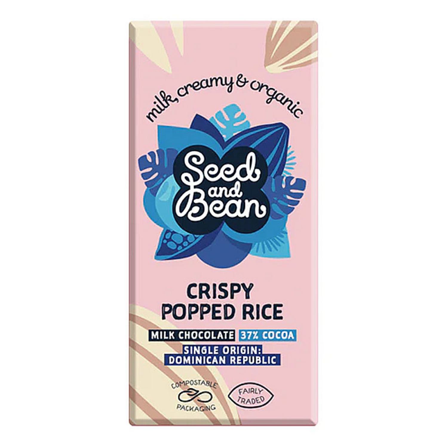 Organic Popped Rice Milk Chocolate in 75g from Seed and Bean