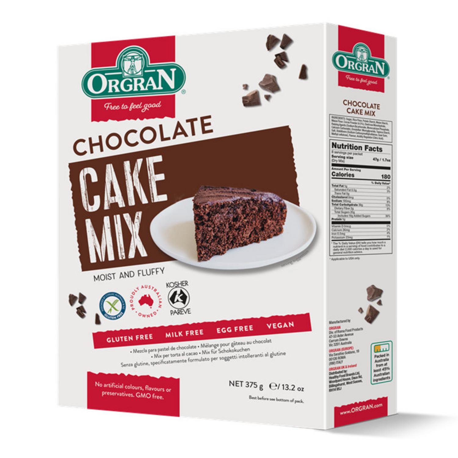 Chocolate Cake Mix in 375g box from Orgran