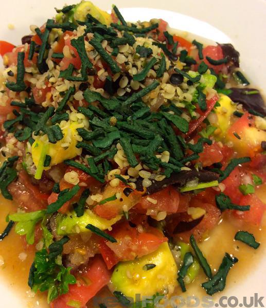 Raw Alkalising Heirloom Tomato, Avocado and Spirulina Salad Recipe