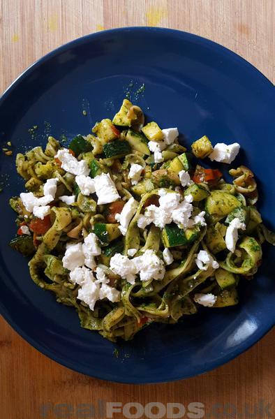 Tagliatelle with Homemade Spinach and Pumpkin Seed Pesto Recipe
