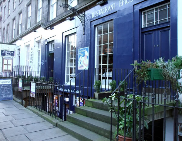 Climbers on shop steps