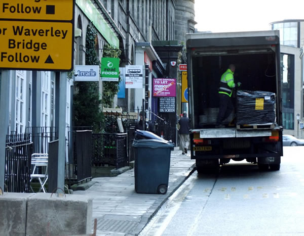 Lorries unloading on Broughton Street