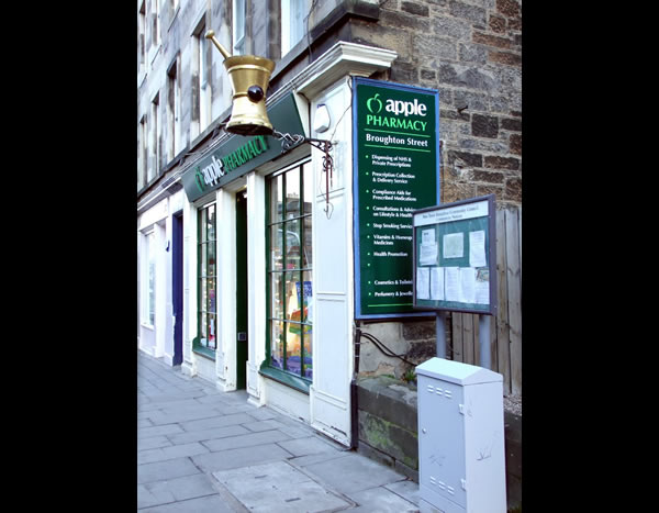 Apple Pharmacy shop sign